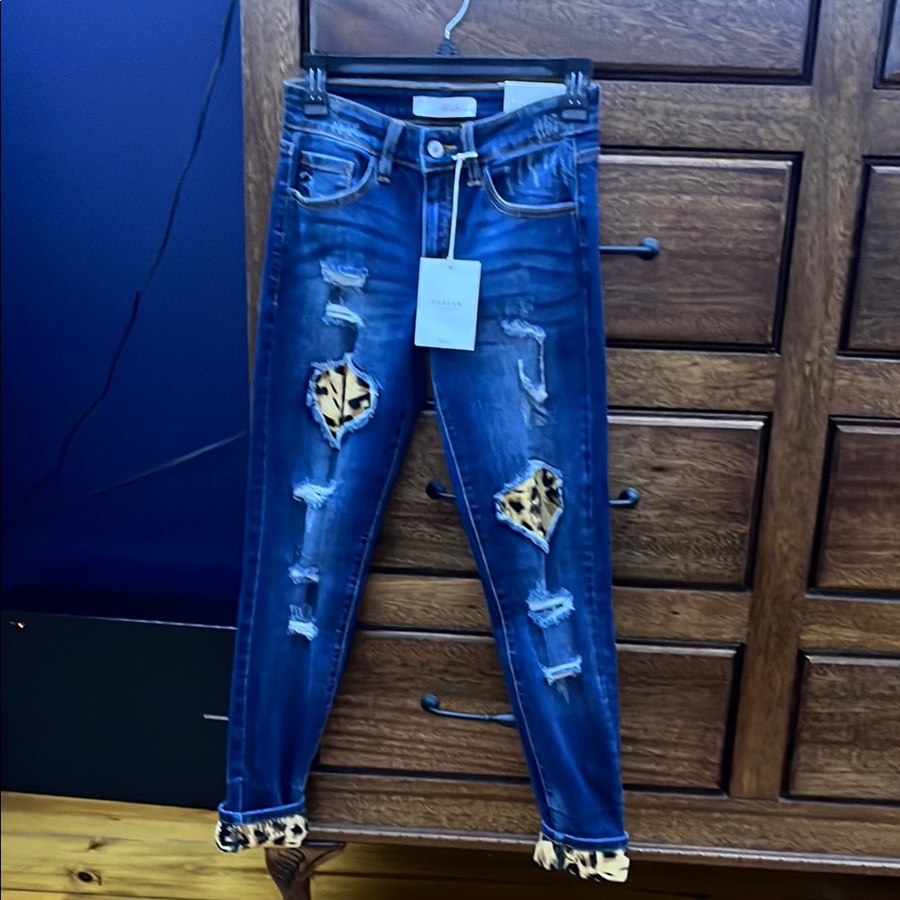 Vigoss Distressed Jeans with Leopard Accents
